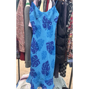 Express Sleeveless Midi Sun Dress Size 7/8 Women's Blue Floral All Over Print